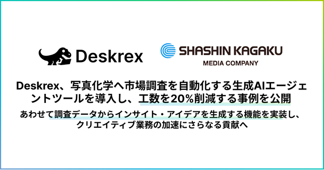 Deskrex、写真化学へ市場調査を自動化する生成AIエージェントツールを導入し、工数を20%削減する事例を公開