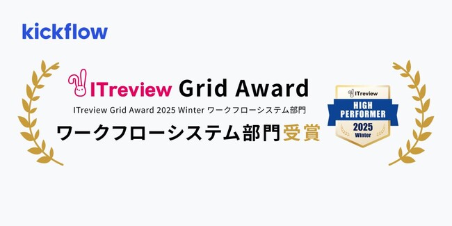 クラウドワークフロー「kickflow」、「ITreview Grid Award 2025 Winter」にて 「High Performer」を受賞
