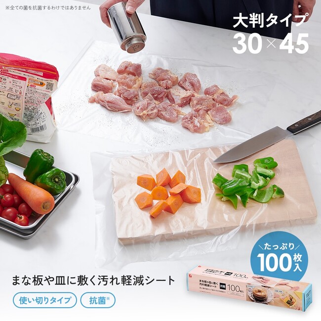 洗い物を減らして後片付けの時短に!「まな板や皿に敷く汚れ軽減シート」発売中