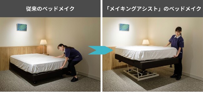 ホテル業界の深刻な人手不足の解消へ。日本初のベッドメイク負担軽減「電動昇降ベッド」誕生