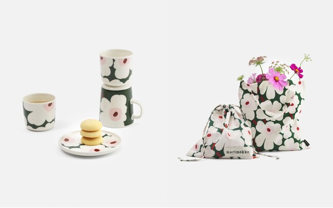 [マリメッコ]ダークグリーン×ライトピンクの初春のムード漂うUnikkoホームコレクションが日本限定で登場。