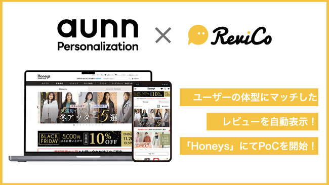 「ReviCo」がメイキップ社の「aunn Personalization」とサービス連携 ～「Honeys」にてPoCを開始～