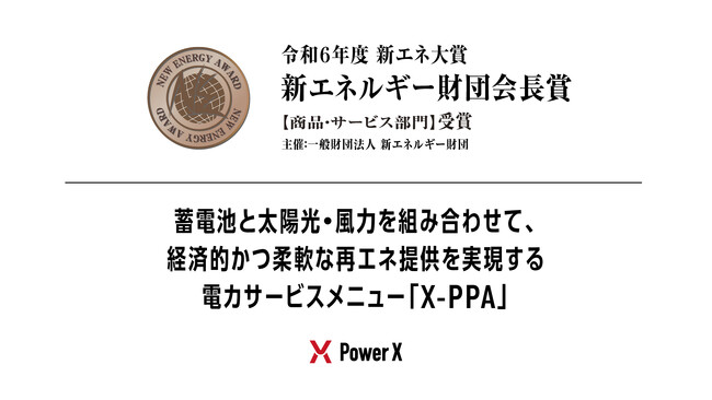 蓄電池を活用した再エネ電カサービス・X-PPA、「令和6年度新エネ大賞」の新エネルギー財団会長賞を受賞