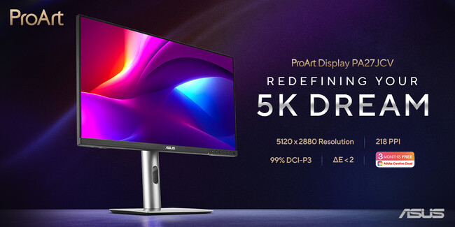ASUSのクリエイター向けブランドProArtより最大解像度5K、複数の接続オプション、使いやすいインターフェースのモニター「ProArt Display PA27JCV」を発表