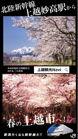 新潟の春がやってくる！上越エリアの「夜桜」、村上エリアの「町屋巡り」を中心に、新潟県のスポットを首都圏の一部駅のデジタルサイネージにて発信中