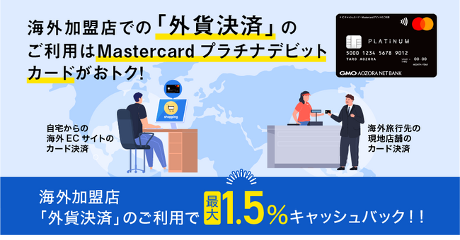 個人のお客さま向けMastercardプラチナデビットカード 海外加盟店「外貨決済」のご利用で最大1.5％キャッシュバックを常設プログラムに