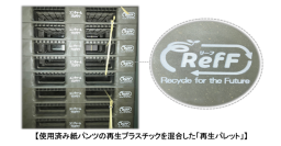 ユニ・チャーム、使用済み紙パンツからリサイクルで分離したプラスチックを利用した「再生パレット」を導入　～“RefF(リーフ)”マークを「再生パレット」に搭載～