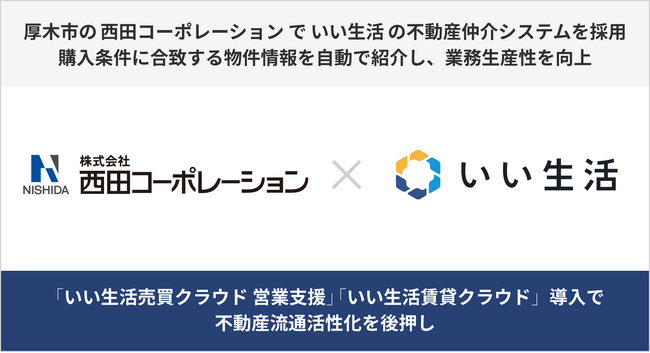 厚木市の西田コーポレーションでいい生活の不動産仲介システムを採用　購入条件に合致する物件情報を自動で紹介し、業務生産性を向上
