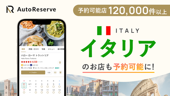 「AutoReserve」がイタリア全土のトラットリアからリストランテまで予約可能に ! AIが導く本場イタリア料理の世界