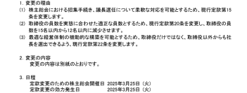 定款の一部変更に関するお知らせ