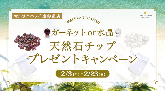 【2月限定】マルラニハワイ表参道店にて、天然石チッププレゼントキャンペーン開催中!