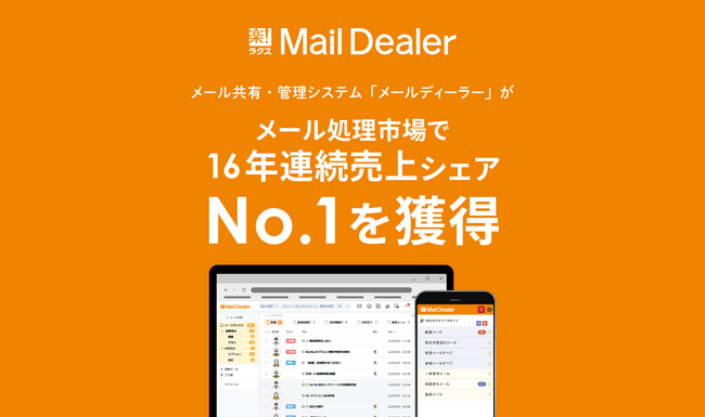 メール共有・管理システム「メールディーラー」がメール処理市場で16年連続売上シェアNo.1を獲得