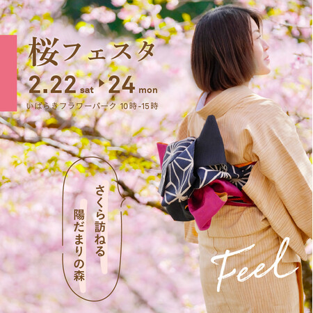 【いばらきフラワーパーク】着物×桜!河津桜から始まる桜リレーがスタート!陽だまりの森をめぐる「桜フェスタ」開催