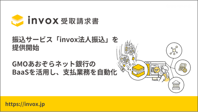 「invox受取請求書」がGMOあおぞらネット銀行株式会社のBaaSを活用し、新サービス「invox法人振込」を本日より 提供開始