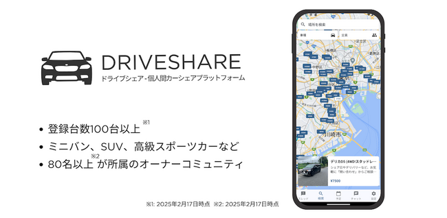 【登録台数100台超え】個人間カーシェアアプリ「DriveShare」正式リリースのお知らせ