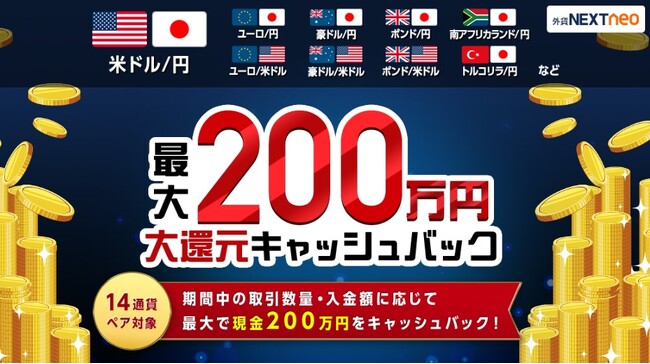 「入金額に応じて最大200万円!大還元キャッシュバックキャンペーン」実施!