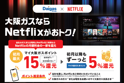 【日本初！ガスとNetflixのセット契約特典】【引越し等で新たにガスまたは電気をご契約される方も必見】