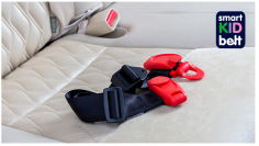 累計販売数約100万個を突破する「スマートキッズベルト」を移動が多くなる春休みに向けて、販売を強化！重さ約120gの携帯型シートベルト