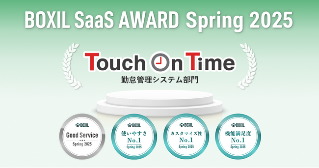 Touch On Time（タッチオンタイム）、「BOXIL SaaS AWARD Spring 2025」勤怠管理システム部門で４つの賞を受賞