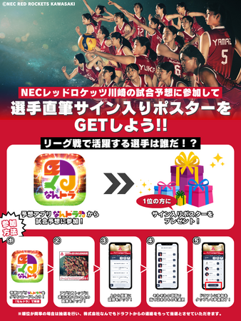 SVリーグ所属 NECレッドロケッツ川崎 3月8日（土）・9日（日）の活躍選手＆試合展開予想をスポーツ予想アプリ「なんドラ」で開催！