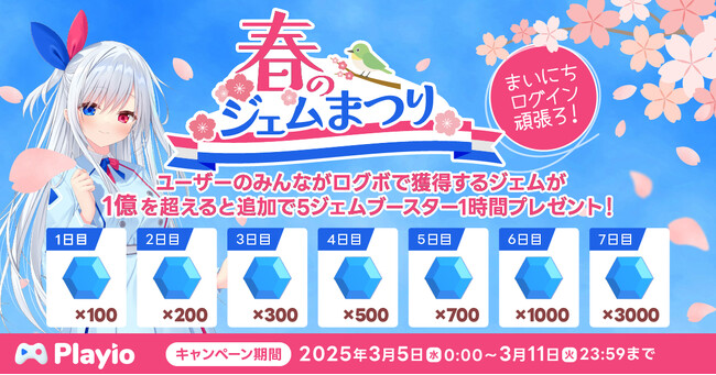 【Playio春のジェム祭り】春の訪れを記念！ゲームプラットフォームアプリ「Playio（プレイオ）」豪華ログインボーナス＆特別報酬獲得イベントを開催！