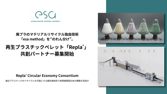 廃プラのマテリアルリサイクル独自技術「esa method」を“のれん分け”。プラスチックリサイクルのesa、再生プラスチックペレット「Repla(R)」共創パートナー募集開始