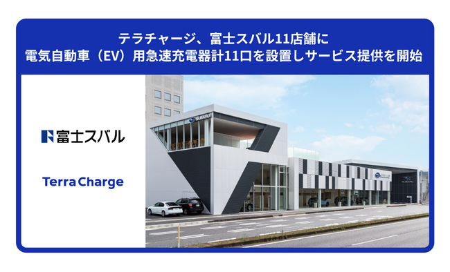 テラチャージ、富士スバル11店舗に電気自動車（EV）用急速充電器計11口を設置しサービス提供を開始