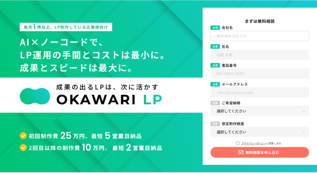ローコスト×ハイスピード|2回目以降10万円~のLP制作サービスを開始