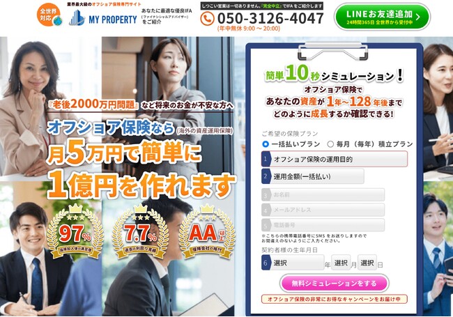 お友達100人突破キャンペーン！開設5日でオフショア投資のマイプロプロパティ公式LINEアカウントのお友達が100人を突破しました!キャンペーンとして初年度のオフショア保険料を最大6.8%割引します！