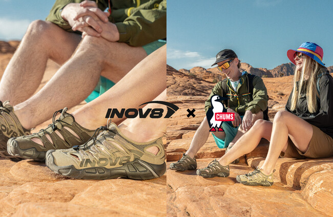 INOV8×CHUMS初のコラボレーション！左右非対称カラーが目を引く、あそびゴコロ溢れるアウトドアサンダル「RECOLITE 190 UNI」登場！