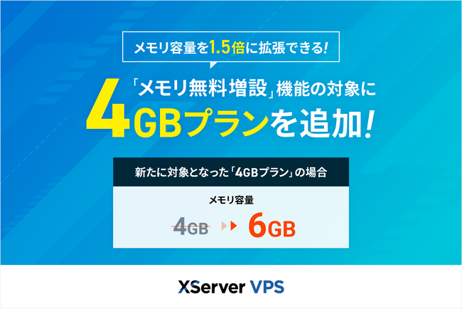 サーバー性能・コスパNo.1の『XServer VPS』、メモリ容量を無料で1.5倍（最大96GB）に拡張できる「メモリ無料増設」機能の対象プランを拡大