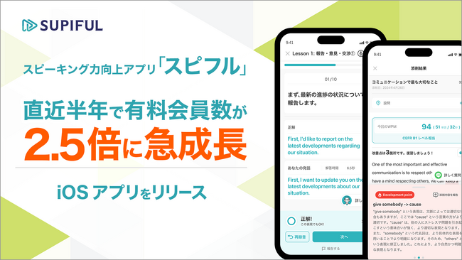 英語スピーキング力向上アプリ「スピフル」、iOSアプリをリリース