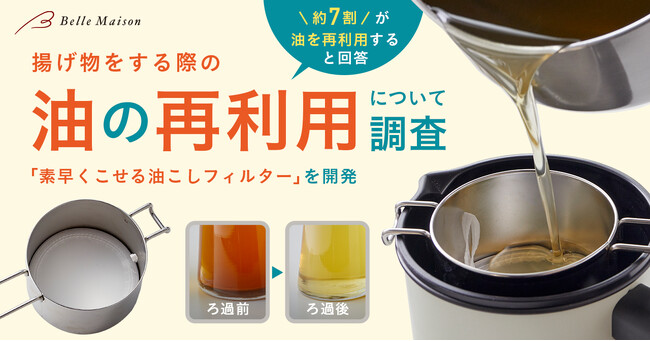「揚げ物をする際の油の再利用」に関する調査を実施～約7割が油を再利用すると回答！一方で処理の手間や品質への懸念も「食用油の値上がり」や「環境への配慮の高さ」の影響が背景に～