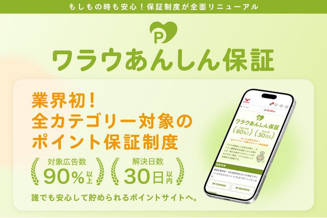 ポイントサイト「ワラウ」、業界初！全広告カテゴリー対象のポイント保証制度で、より安心して貯められるポイントサイトへ