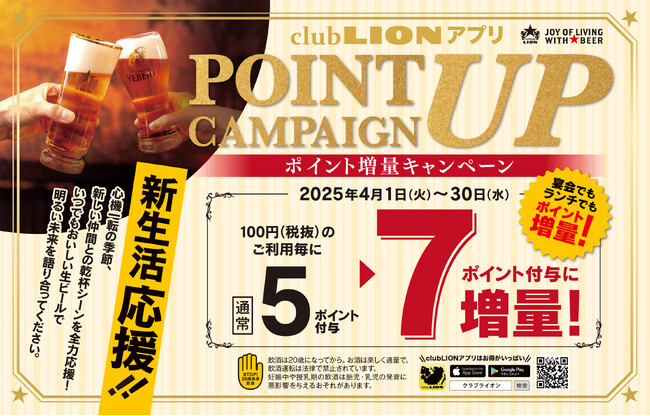 新生活スタートの乾杯はサッポロライオンで！４月にポイント増量キャンペーンを実施 ＜「club LION ポイント」５％→７％へポイントアップ＞