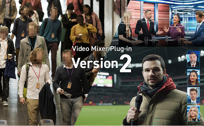 Media Production SuiteのVideo MixerプラグインがAI×顔検出技術を活用した自動顔フィルター処理と、顔ピクチャーインピクチャー（PinP）に対応