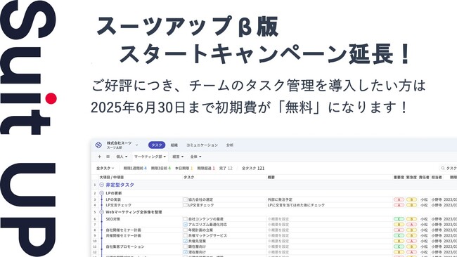 経営支援クラウド「Suit UP」（スーツアップ）β版スタートキャンペーン延長（2025年6月末まで）のお知らせ