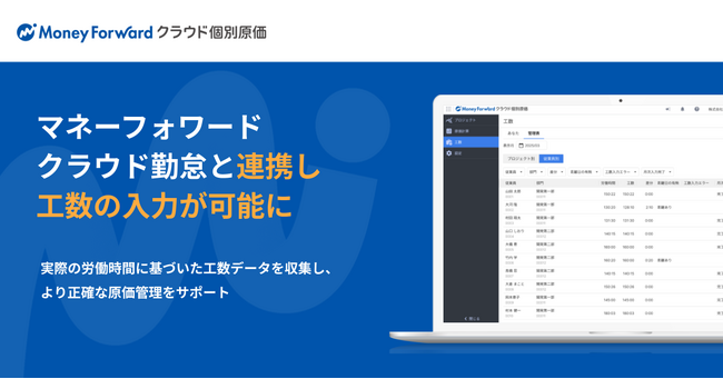 『マネーフォワード クラウド個別原価』、『マネーフォワード クラウド勤怠』と連携し、工数の入力が可能に
