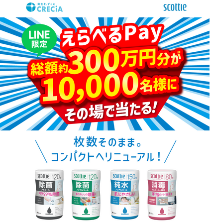 LINE限定「えらべるPay総額約300万円分が１万名様にその場で当たる！」キャンペーンを4月1日より実施