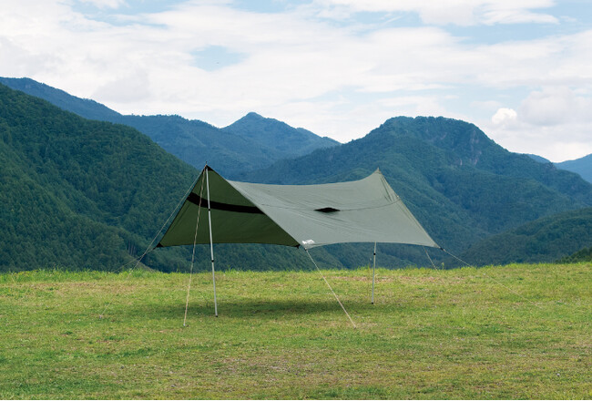 風抜き機能付き！内部に入り込んだ風や熱気を外部に放出する「neos エアベント ヘキサタープ-BE」新発売！