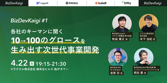 【2025年4月22(火)開催イベント】BizDevKaigi＃1　各社のキーマンに聞く　10→100のグロースを生み出す次世代事業開発