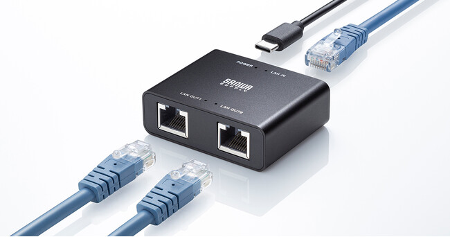 USB Type-C給電で簡単設置、LANケーブルを2分配できる超小型3ポートスイッチングハブを発売