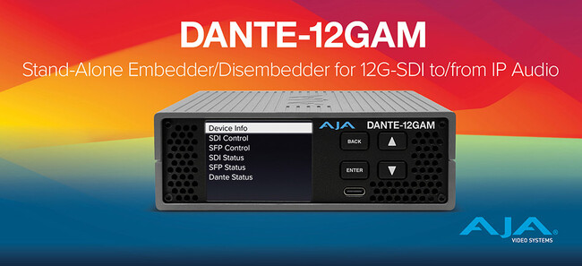 AJA社、NAB 2025に先立ち12G-SDI Danteオーディオエンベッダー/ディスエンベッダー「DANTE-12GAM」を発表