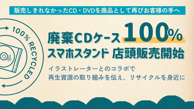 販売しきれなかったCD・DVDを商品として再びお客様の手へ廃棄CDケース100%の「スマホスタンド」店舗販売開始