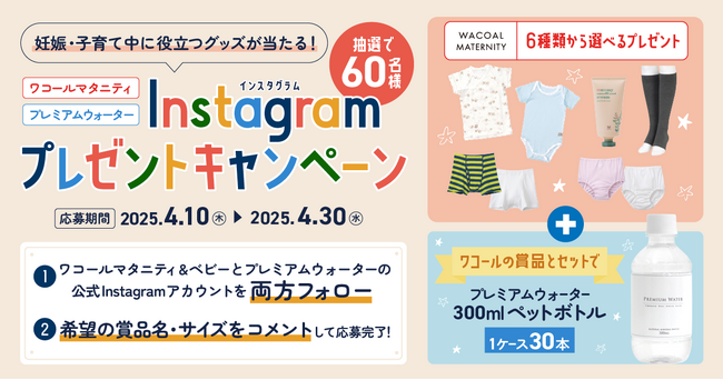 妊娠・子育て中に役立つグッズが当たる！『ワコールマタニティ・プレミアムウォーターInstagramプレゼントキャンペーン』
