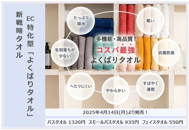 UCHINO初！EC特化型の低価格商品「よくばりタオル」を4月14日(月)より発売
