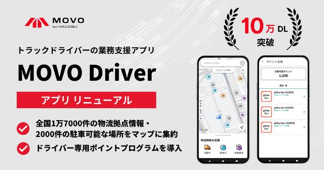 Hacobu、累計10万ダウンロード突破のドライバー向けアプリ「MOVO Driver」を刷新