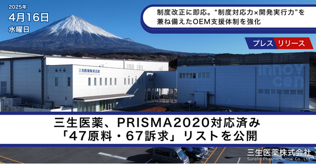 三生医薬、PRISMA2020対応済み「47原料・67訴求」リストを公開