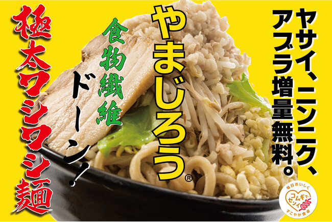 【日清製粉(株)×ワイエスフード(株)】高食物繊維小麦粉「アミュリア」使用の極太麺を共同開発、既存品の約2倍の食物繊維で進化系麺が完成!人気の極太ワシワシ麺 『やまじろう』などお客様の健康意識してリニューアル