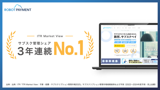 「サブスクペイ」がサブスクリプション管理市場において、3年連続で売上金額シェア１位を獲得